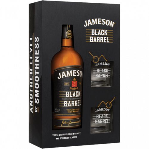 Jameson Black barrel 40% 0,7L GB + 2 poháre (darčekové balenie)
