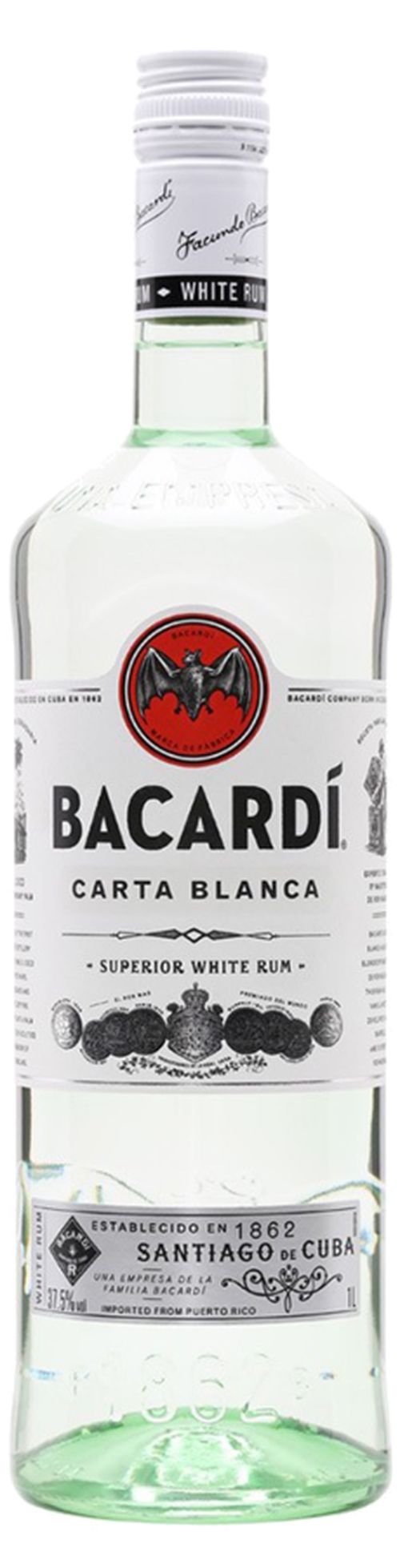 Bacardi Carta Blanca 37,5% 1L (čistá fľaša)